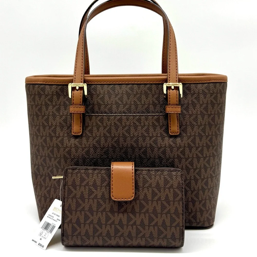 Michael Kors Jet Set Travel XS Logo Top-Zip Tote Bag & Matching Bifold Wallet
